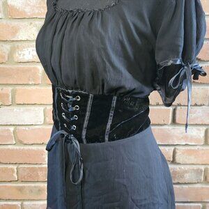 Lane Bryant Black Sheer Peasant Top w/ Velvet Corset Waist – Size 20